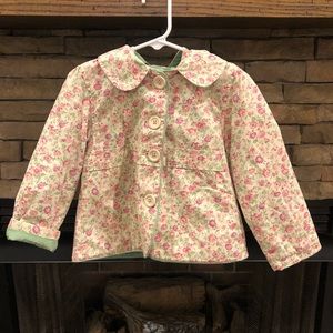 Girls toddler floral pink green hooded coat